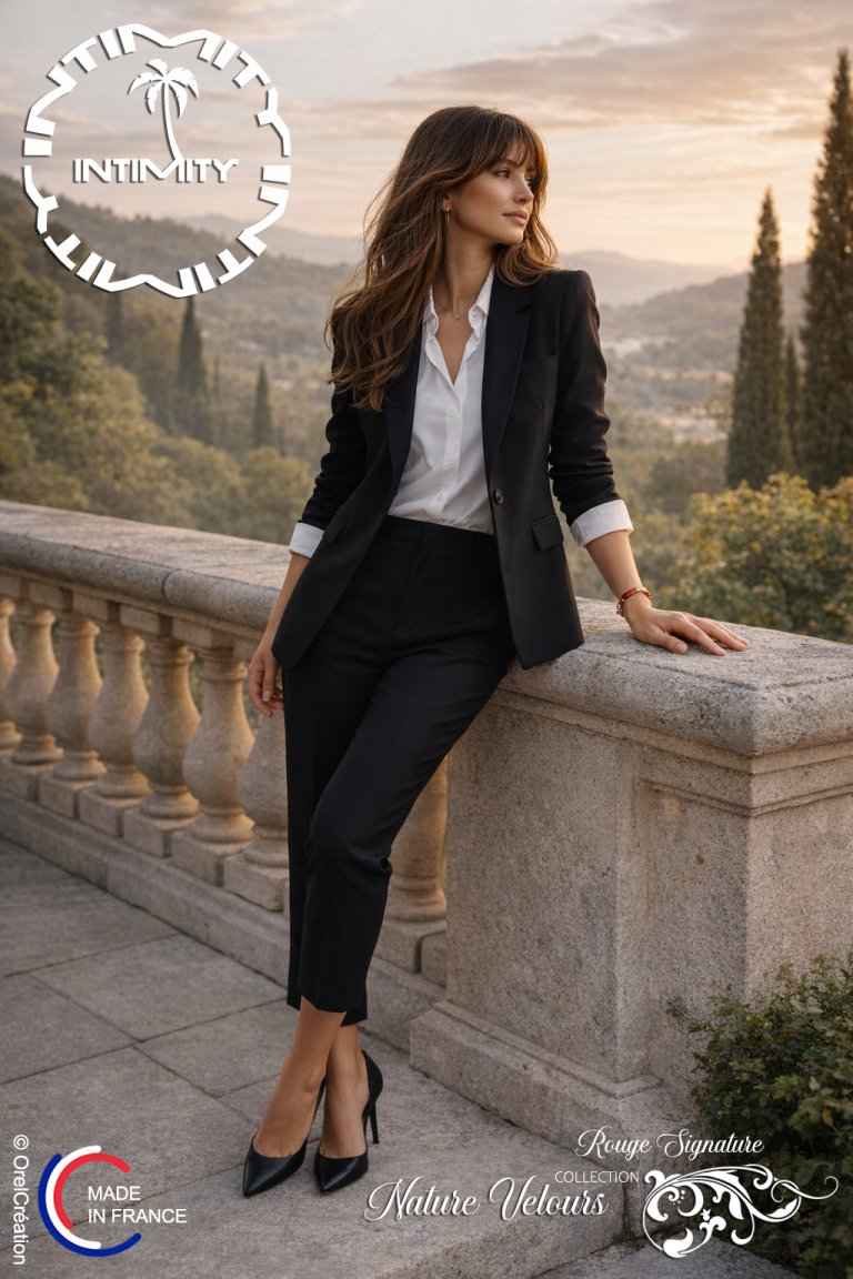 collier mode 2026 pendentif 24K Jeune femme portant une casquette rose, un collier de la collection Noble Rebelle au cou et un blouson en cuir. Palmier en arrière-plan.